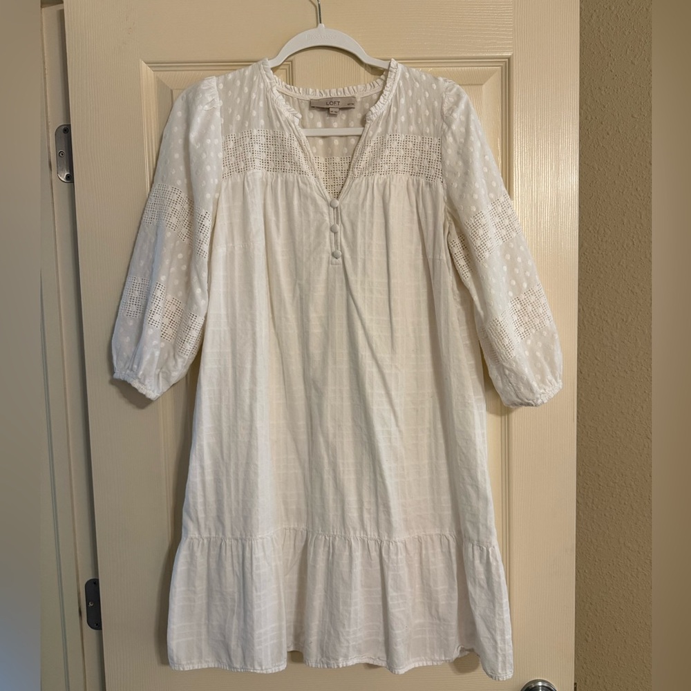 LOFT White Eyelet Tiered Midi Dress